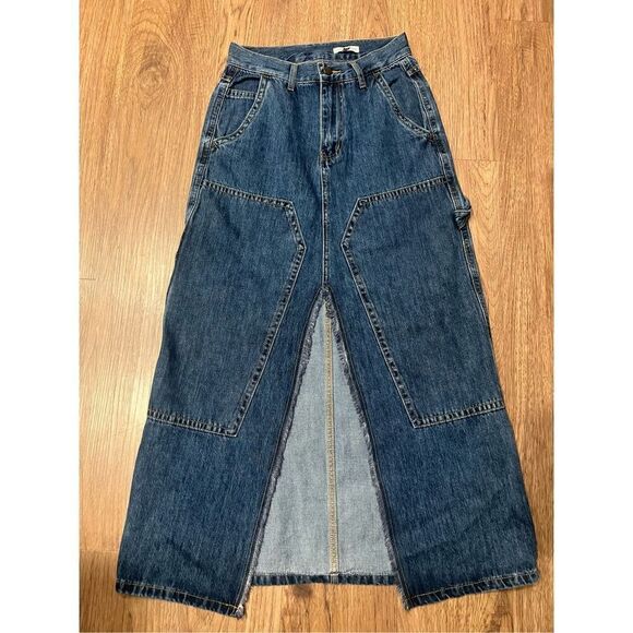 MOON RIVER Women's Front Slit Straight Line Denim Midi Skirt size S NWOT - Picture 4 of 7